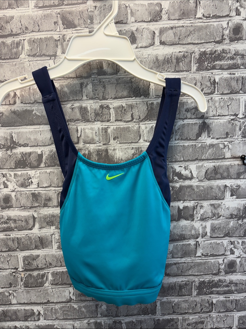 Nike Girls' Tank Top Teal with Navy Straps and Lime Swoosh